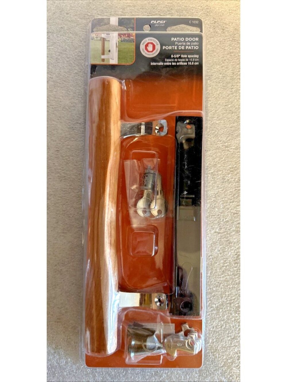 Prime Line Sliding Glass Patio Door Handle Black With Wood + Lock & Keys C 1032